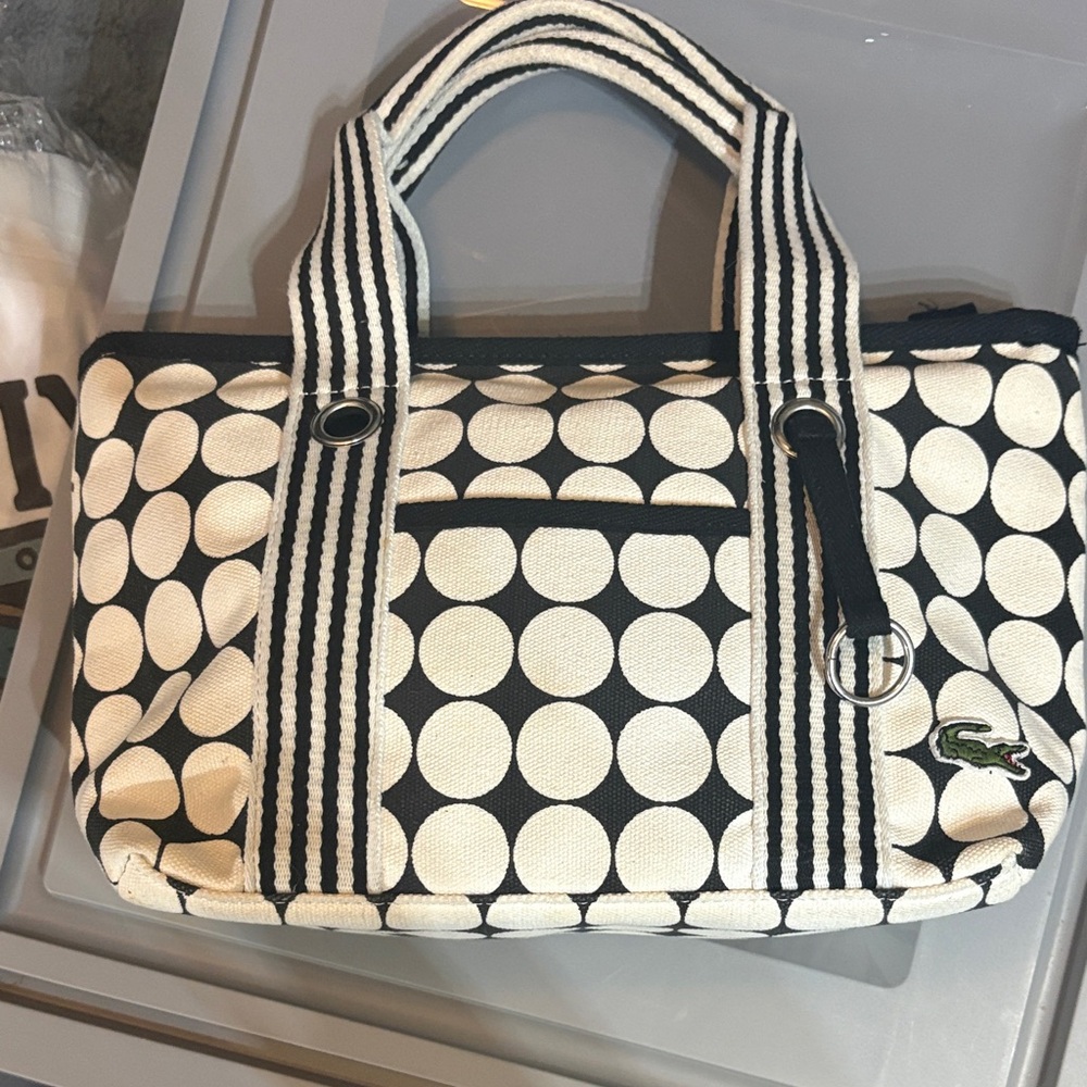 Lacoste Black and White Circle Pattern Tote EUC
